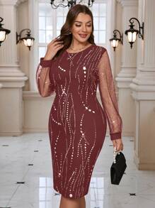 SHEIN Clasi Knitted Stretchy Glittering Rhinestone Embellished Plus Size Bodycon Dress