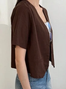 DAZY Spring Style Women's Weekend Casual Cropped Blazer Jacket Business Attire - Brown - View 9