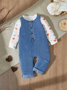 SHEIN Babyboy 男童女童春秋时尚休闲圆领长袖T恤搭配时尚休闲无袖牛仔连体衣套装适合幼儿居家露营度假圣诞休闲装 - 彩色 - 查看 7