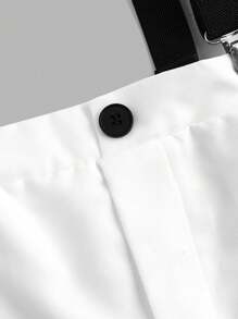 Ensemble chemise à col polo avec nœud papillon + short à bavette, style gentleman, tenue décontractée coordonnée pour l'école pour pré-adolescents - Blanc - Voir 15