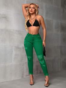 SHEIN SXY Simple Fashion Casual Denim Jeans, Everyday Wear - Green - View 6