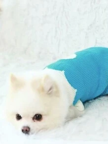 PETSIN 情人节心形图案蓝色保暖休闲宠物毛衣 - 藍色 - 查看 4