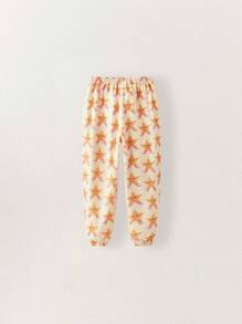 SHEIN Young Girls Cute Star Print Elastic Waist Joggers, Casual Sporty Sweatpants - Beige - View 2