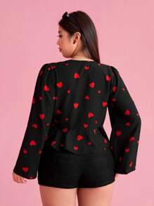 SHEIN EZwear Áo len cardigan ngắn họa tiết trái tim ngày lễ tình nhân cỡ lớn - màu đen - Xem 2