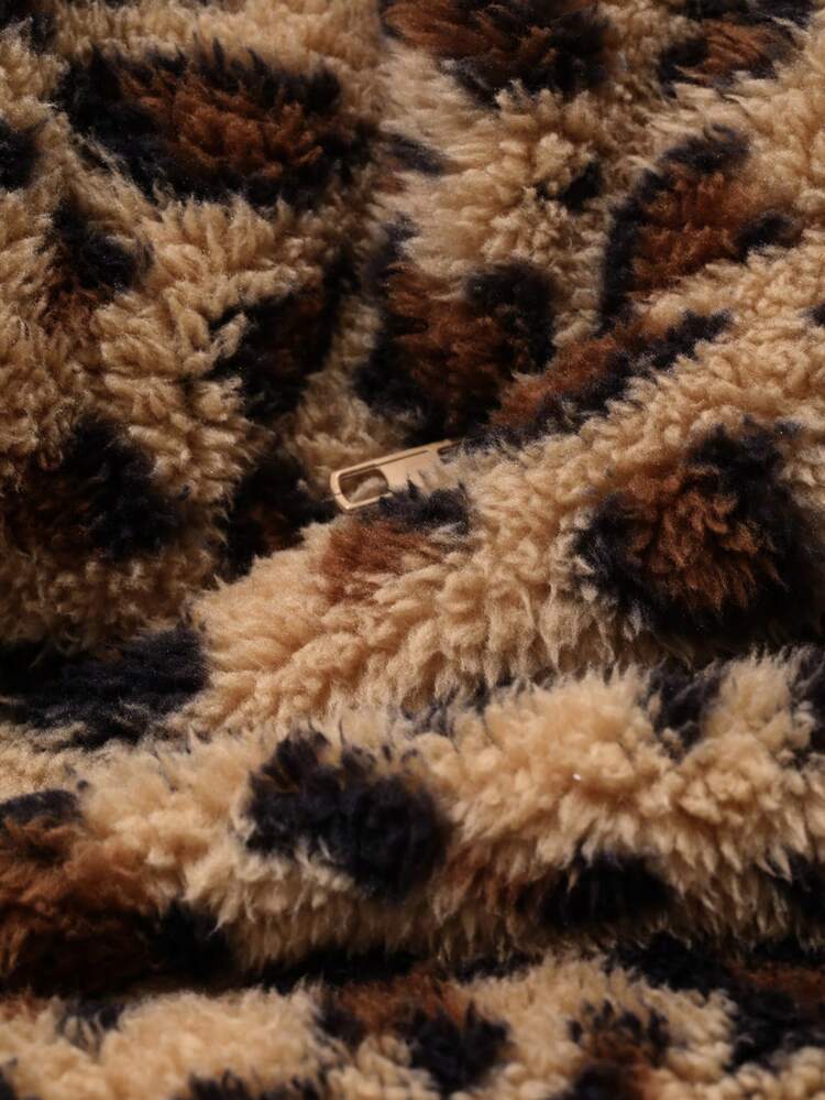 Flannel Leopard Print Hooded Jumpsuit With Cute Ear Decor, Warm Winter Sleepwear, Thermal Lined, For Fall Winter Fluffy, Cozy