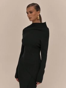 MUSERA 不对称领口罗纹针织上衣，优雅春假可爱性感90年代夏季婚礼宾客假日毕业典礼秋季夜生活秋冬日常时尚情人节