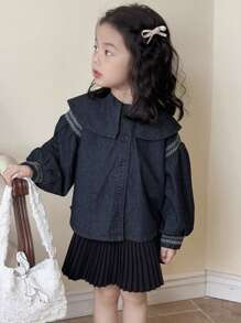 DAZY Kurtka jeansowa dla młodej dziewczyny z kołnierzykiem, codzienna odzież wierzchnia dla młodej dziewczyny na jesień