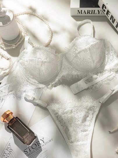 Crystal Vow Kanten Minimal Spaghetti Strap Verleidelijke Lingerie Set view 5