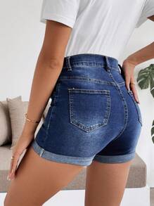 SHEIN Quần short denim bó sát màu xanh dành cho bà bầu, Mùa hè / Mùa hè / Mùa hè, Mùa xuân / Mùa xuân dành cho phụ nữ, Bãi biển dành cho phụ nữ / Bãi biển, Bữa sáng muộn dành cho phụ nữ, Kỳ nghỉ xuân / Kỳ nghỉ xuân, Buổi hòa nhạc dành cho phụ nữ / Lễ hội Rave / Buổi hòa nhạc đồng quê / Ibiza / Nashville - Màu xanh lam - Xem 2