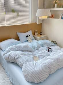 3pcs Nordic Style Striped Down Comforter Set, 2 Pillowcases + 1 Duvet Cover (No Bedsheet) - Multicolor - View 5
