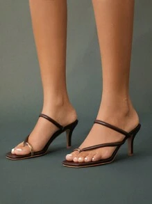 SHUZIA Giày công sở đế thấp hở mũi màu đen PU - màu nâu - Xem 3