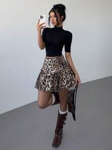 SHEIN Essnce Party Season Leopard Print Sequin Bud Skirt For Women Y2K Clothing For Women Autumn And Winter Maillard Outfits - Brown - View 1