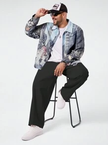Manfinity VCAY Plus Size Men's Woven Printed Long Sleeve Jacket & Outwear, For Fall Winter - Multicolor - View 4