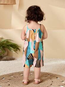 Baby Girl Infant/Toddler 0-3 Years Spring/Summer New Abstract Geometric Multi-Color Casual Loose Comfortable Jumpsuit Romper Suitable For Daily Outings