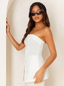 Athîral Women's Solid Color Button Front Fitted Casual Tube Top