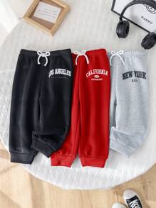 SHEIN 3 Pcs Set Baby Girls Cute Letter Print Elastic Waist Casual Pants, Autumn/Winter