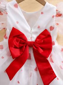 SHEIN Fern Glow  Baby Girls Elegant Heart Organza Short Sleeve Dress, Suitable For Party, Outing And Other Occasions, Spring/Summer Valentine's Day - White - View 13