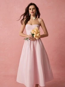 Enchnt Vestido largo con tirantes finos y pliegues de color rosa suave para mujeres, romántico, ideal para el Día de San Valentín, cumpleaños, fiestas de vacaciones, citas románticas y uso diario