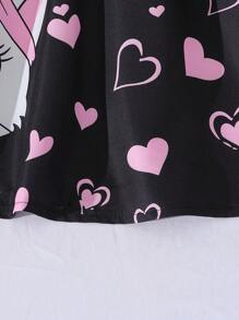 全新夏季可爱少女女孩甜美卡通猫心印花吊带连衣裙 - 粉色 - 查看 5