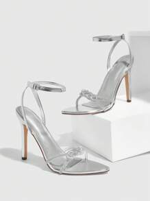 CUCCOO SZL 极简时尚细带组合高跟凉鞋，户外街头潮流水晶鞋跟百搭高跟鞋