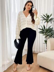 SHEIN Frenchy Plus Size Casual Elegant Lace Patchwork Jacquard Blouse - Apricot - View 4