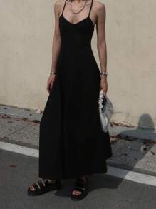 DAZY Đầm suông hở lưng không tay thanh lịch cho nữ - màu đen - Xem 8