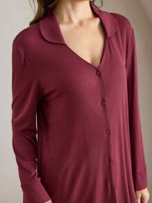 Ocili Bộ đồ ngủ nữ trơn màu, áo và quần, đồ mặc nhà đơn giản, thoải mái cho mùa lễ hội hàng ngày, trang phục ấm áp, quần áo thu đông - Gỗ đỏ - Xem 5