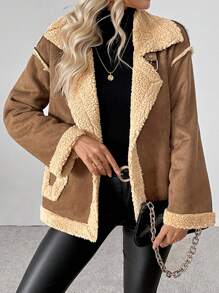 Chiquease Chaqueta/Abrigo casual de mujer con cuello grueso de piel sintética y mangas largas, para invierno