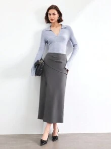 BizChic Gonna da ufficio grigia con spacco laterale, gonna blazer elegante per pendolari, feste di Natale, Capodanno, appuntamenti, primavera ed estate per le donne - Grigio - Visualizzare 7