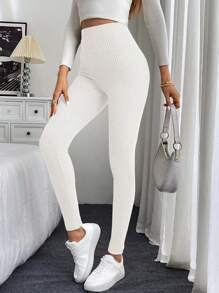 SHEIN LUNE Women High Waist Casual Ribbed Fleece Leggings