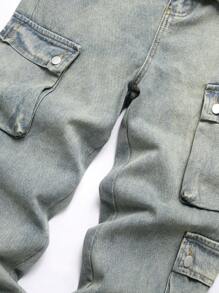 Chillumni Men's Simple Front Button Pocket Casual Jeans, Daily Wear - Bronze - View 4