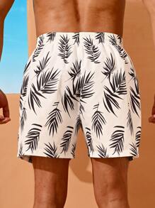Manfinity Swimmode Men's Lace-Up Front All-Over Print Dual Layer Casual Beach Shorts