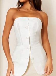 Athîral Women's Solid Color Button Front Fitted Casual Tube Top