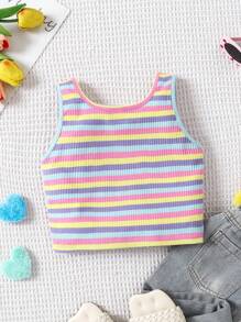 SHEIN Colorful Knit Sleeveless Tank Top, Casual Everyday Wear For Girls - Multicolor - View 2
