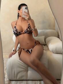 SHEIN Swim Summer Spring Vacation Outfits Woman Cheetah Print - Multicolor - View 1