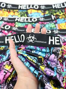 4pcs/Set Men's Printed Patchwork Casual Boxer Briefs