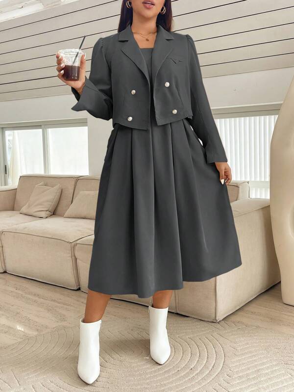 SHEIN Essnce Set 2 pièces grande taille pour femmes : combinaison ajustée et blazer, automne/hiver