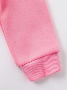 GraphicGems 2 件套女婴时尚独角兽和字母印花休闲保暖连帽衫和裤子套装，秋冬 - 粉色 - 查看 6