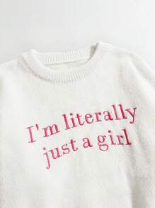 Chiquease Women's Casual Embroidered Letter Long Sleeve Knitted Sweater Fall Winter