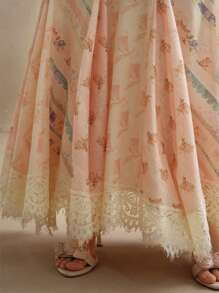 Anewsta Layered Contrast Lace Elegant Print Skirt, Suitable For Vacation And Beach - Multicolor - View 2