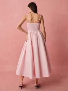 Enchnt Vestido largo con tirantes finos y pliegues de color rosa suave para mujeres, romántico, ideal para el Día de San Valentín, cumpleaños, fiestas de vacaciones, citas románticas y uso diario