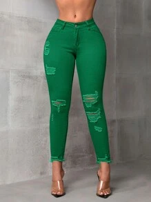SHEIN SXY Simple Fashion Casual Denim Jeans, Everyday Wear - Green - View 2
