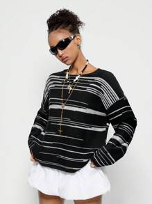 SHEIN EZwear Women's Daily Wear Casual Basic Knit Ripple Baggy Sweater - Multicolor - View 7