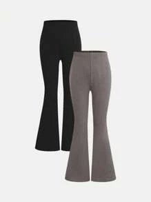 SHEIN Girlism Set de 2 pantalones informales con cierre acampanado y forros térmicos, versátiles para otoño/invierno, para niñas preadolescentes