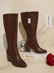 SHUZIA Bestseller Women's Wide Shaft&Wide Fit Brown Knee High Boots New Year Holiday
