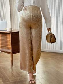 SHEIN Pantalones palazzo sueltos y elegantes de unicolor metálico para maternidad - Dorado - Ver 4