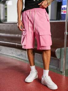 Manfinity Streetrush Pantalones cortos casuales de hombre de unicolor con bolsillos y cordones frontales, para uso diario