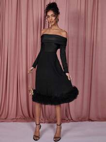 COSMINA Women's Off Shoulder Long Dress, Black