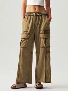 Bohemela 女式纯色针织喇叭裤，带口袋，休闲度假