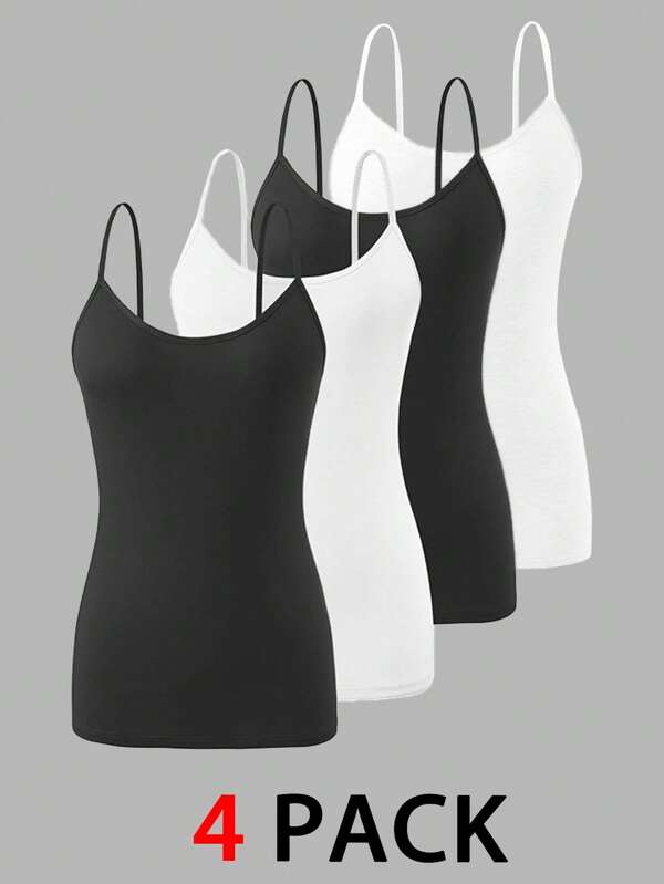 SHEIN Essnce Plus Size Women's Camisole Vest, 4 Pieces, Black Camisole, Gray Camisole, White Camisole, Multiple Tops,Women Costumes Fall Women Dresses Women Set Vest Top